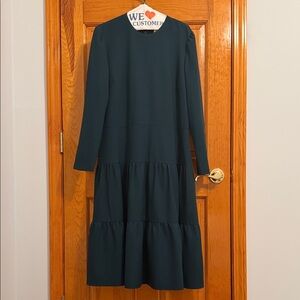 Long Sleeve Tiered Midi Dress in Teal